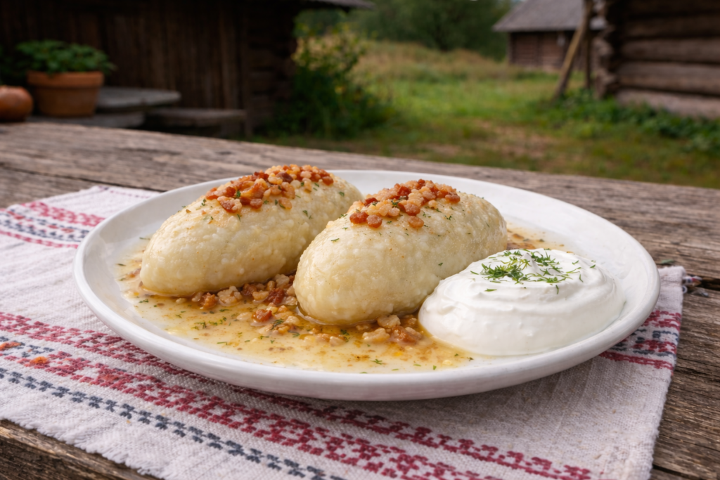 Cepelinai (Didžkukuliai - Lithuanian Potato Dumplings with Meat)