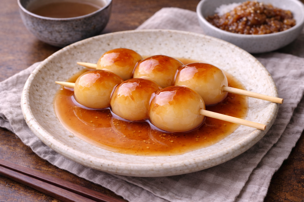 Mitarashi Dango (Sweet Soy Glazed Rice Dumplings)