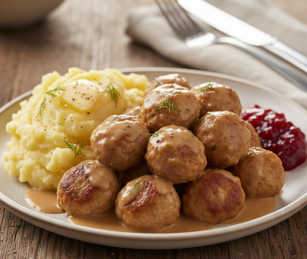 Köttbullar (Swedish Meatballs with Cream Sauce)