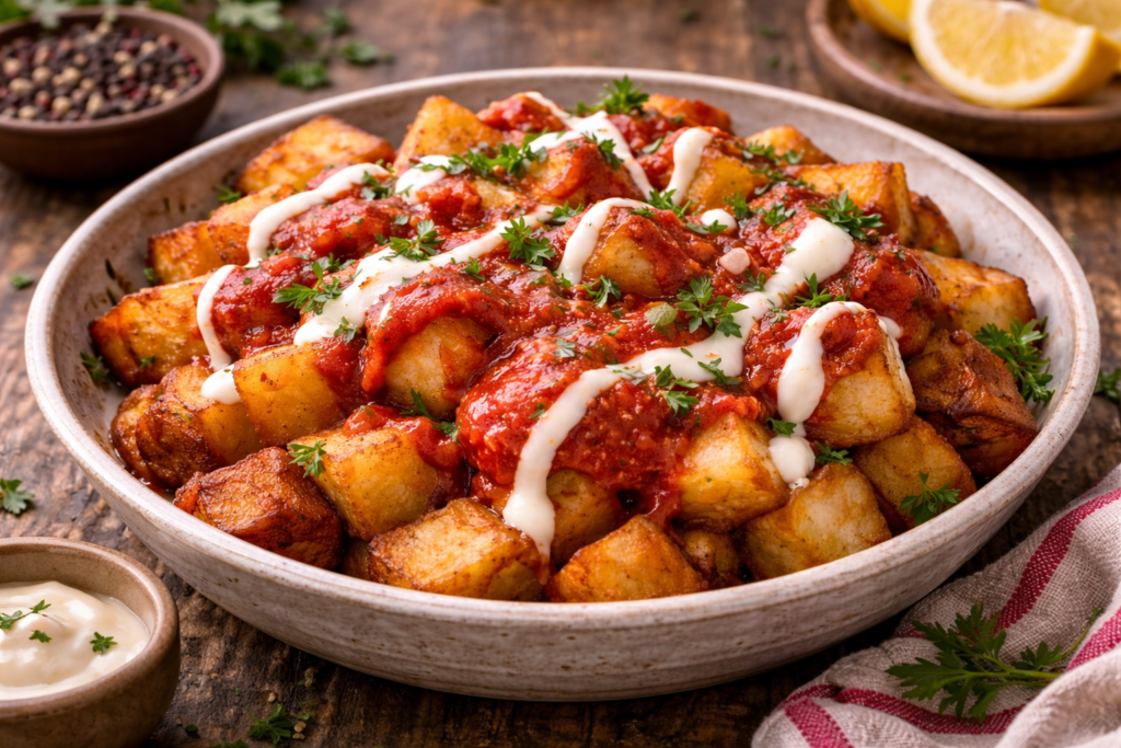 Patatas Bravas (Crispy Potatoes with Spicy Tomato Sauce) Patatas Bravas (Crispy Potatoes with Spicy Tomato Sauce)