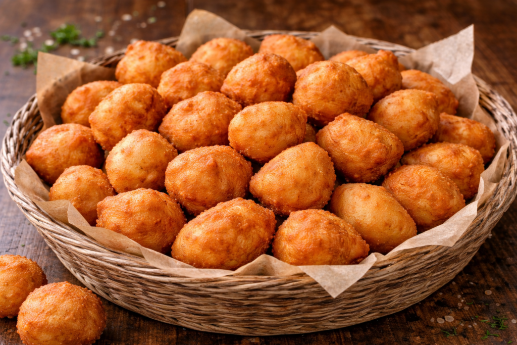 golden accara fritters in a basket