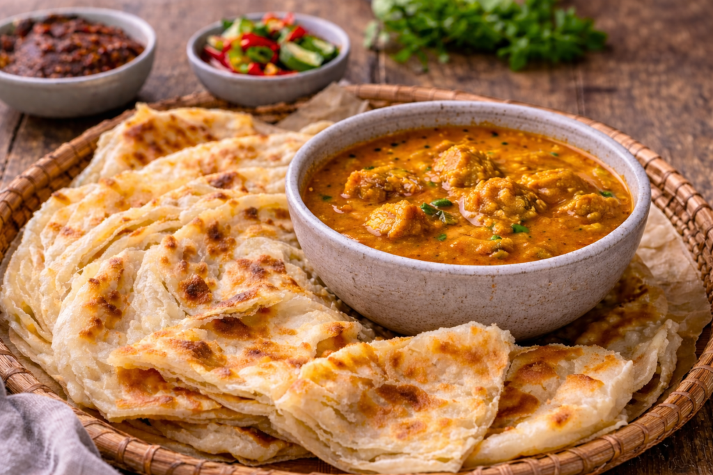 roti canai with curry dip