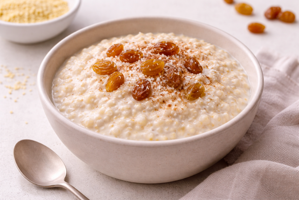 thiakry dessert with golden raisins